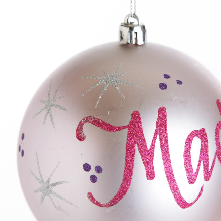 Personalised Pink Shatterproof Christmas Bauble - Detail