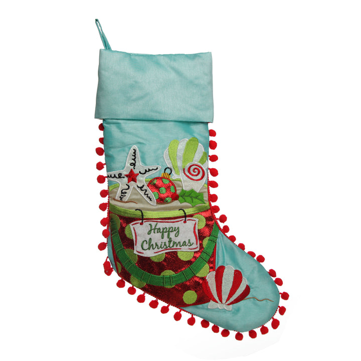 Personalised Pom Pom Beach Bucket Christmas Stocking