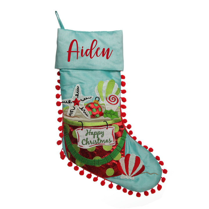 Personalised Pom Pom Beach Bucket Christmas Stocking