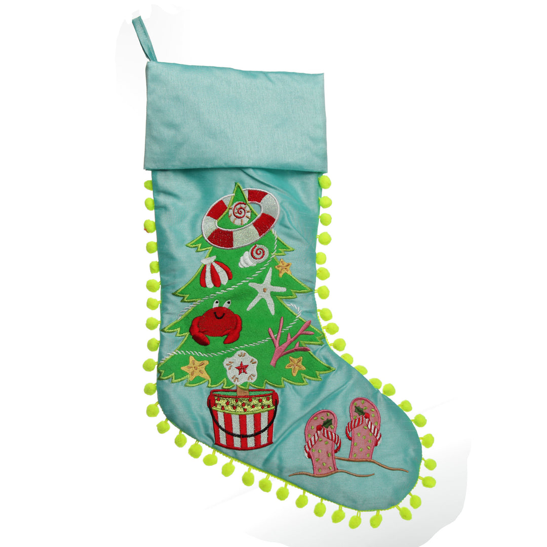 Personalised Pom Pom Beach Tree Christmas Stocking