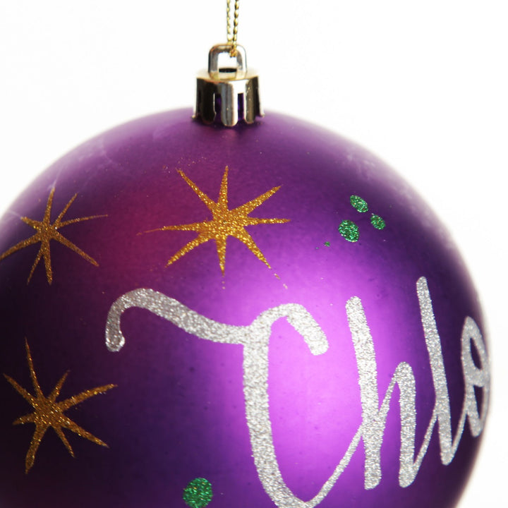 Personalised Purple Shatterproof Christmas Bauble - Detail