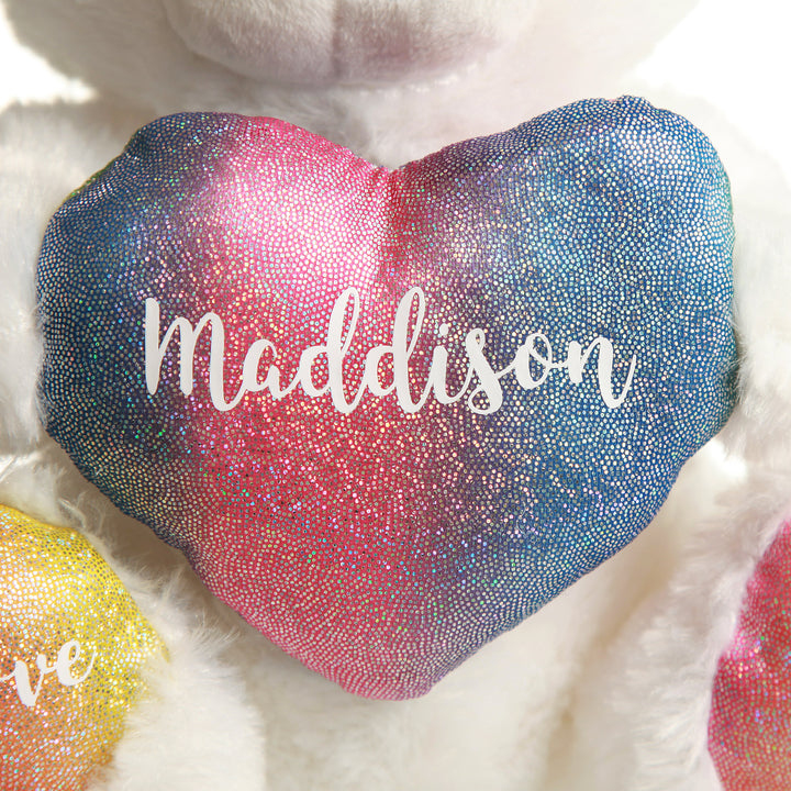 Personalised Rainbow Teddy Bear - Style 2 in White