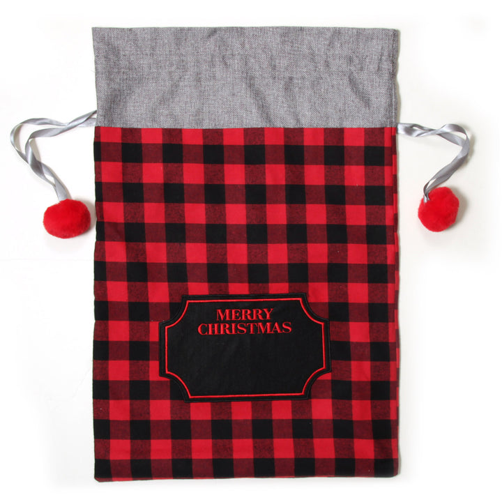 Personalised Red and Black Buffalo Check Christmas Santa Sack