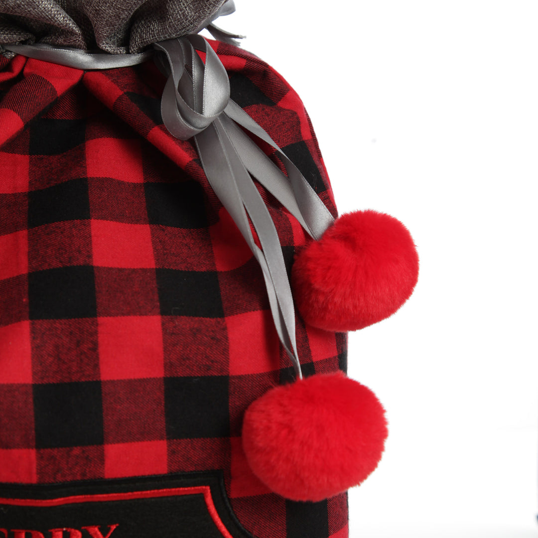 Personalised Red and Black Buffalo Check Christmas Santa Sack