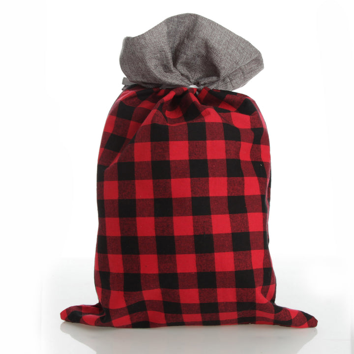 Personalised Red and Black Buffalo Check Christmas Santa Sack