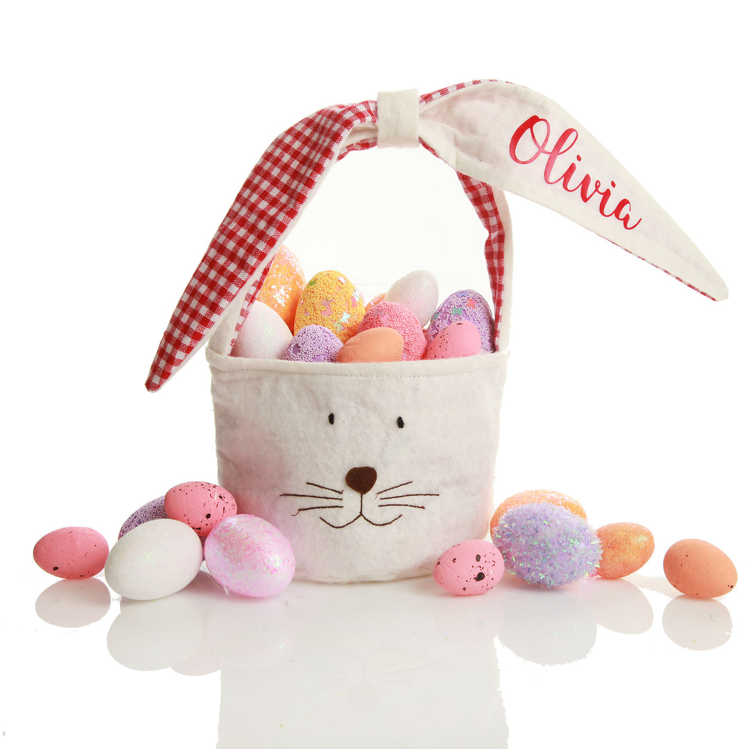 Personalised Red Gingham Bunny Easter Basket 
