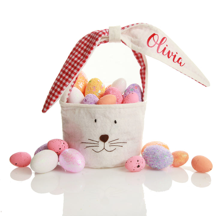 Personalised Red Gingham Bunny Easter Basket 