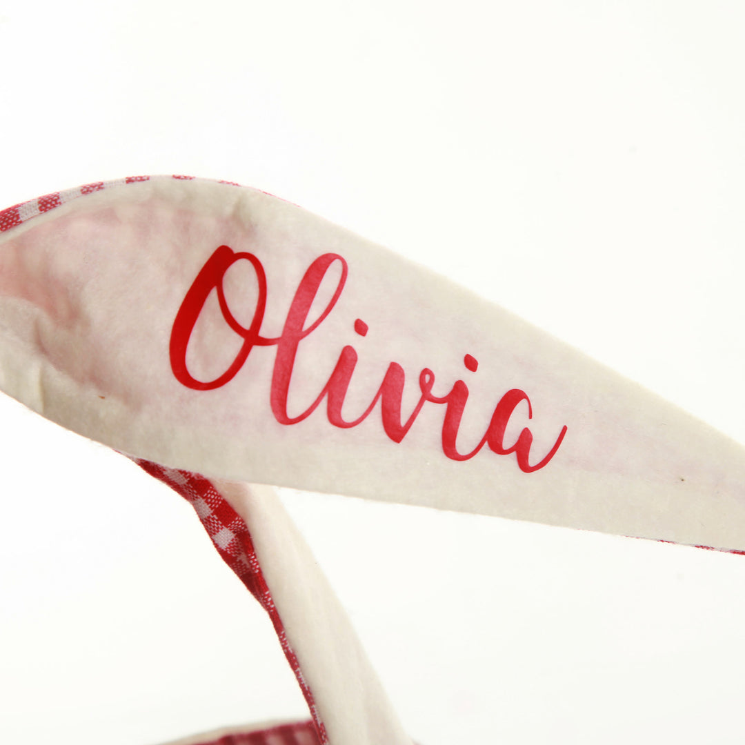 Personalised Red Gingham Bunny Easter Basket  - Style 1 in Red