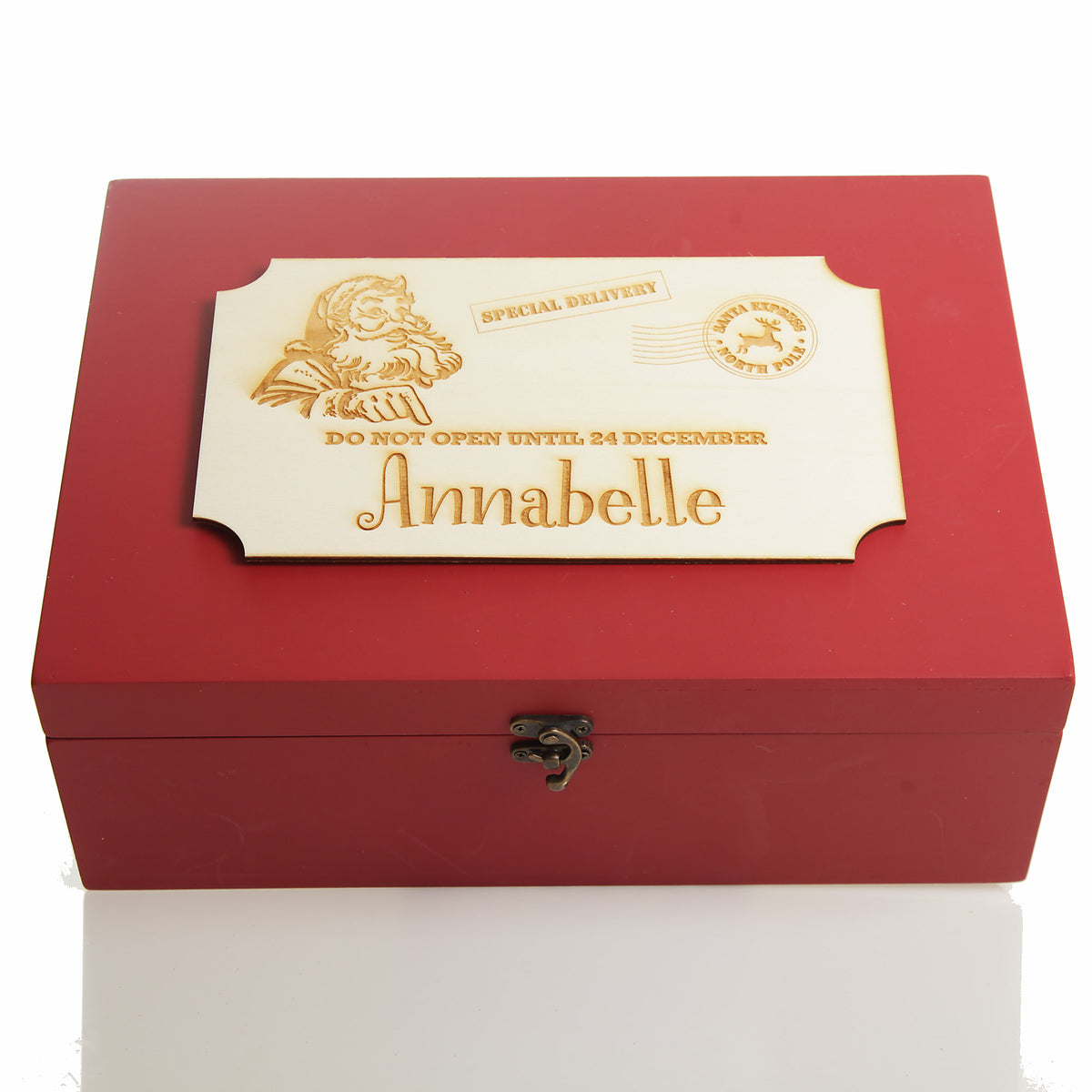 Personalised Wooden Christmas Eve Box with Express Delivery Plaque
