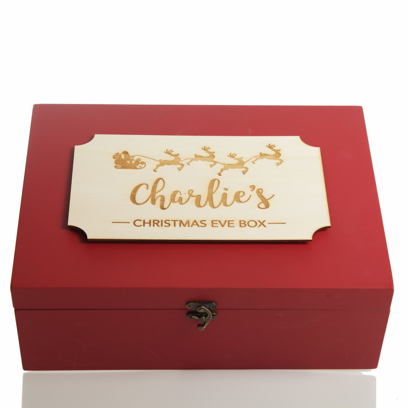 Personalised Wooden Christmas Eve Box with Santa Sleigh Plaque