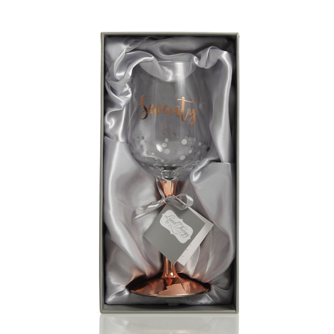 Personalised Rose Gold 70th Birthday Wine Glass