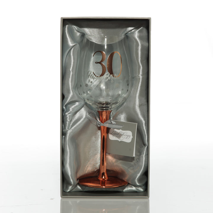Personalised Rose Gold Number 30 Happy Birthday Wine Glass
