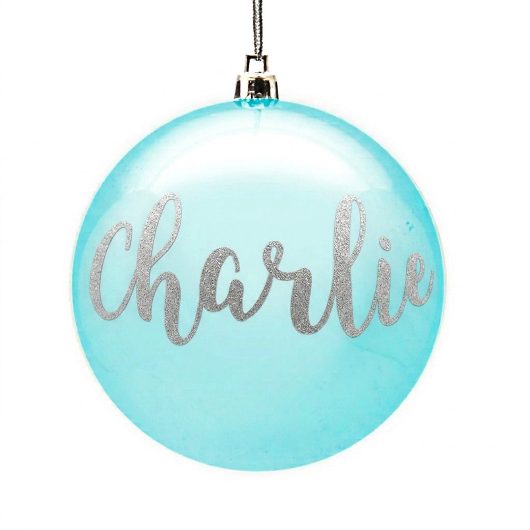 Personalised Sky Blue Shatterproof Christmas Bauble