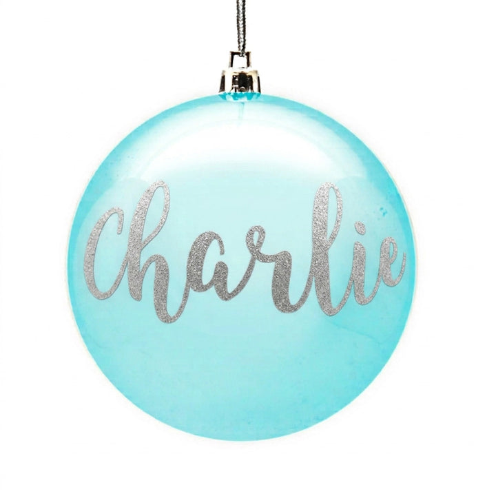 Personalised Sky Blue Shatterproof Christmas Bauble