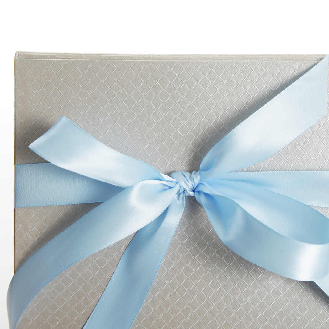 Personalised Silver Gift Box with Baby Blue Ribbon