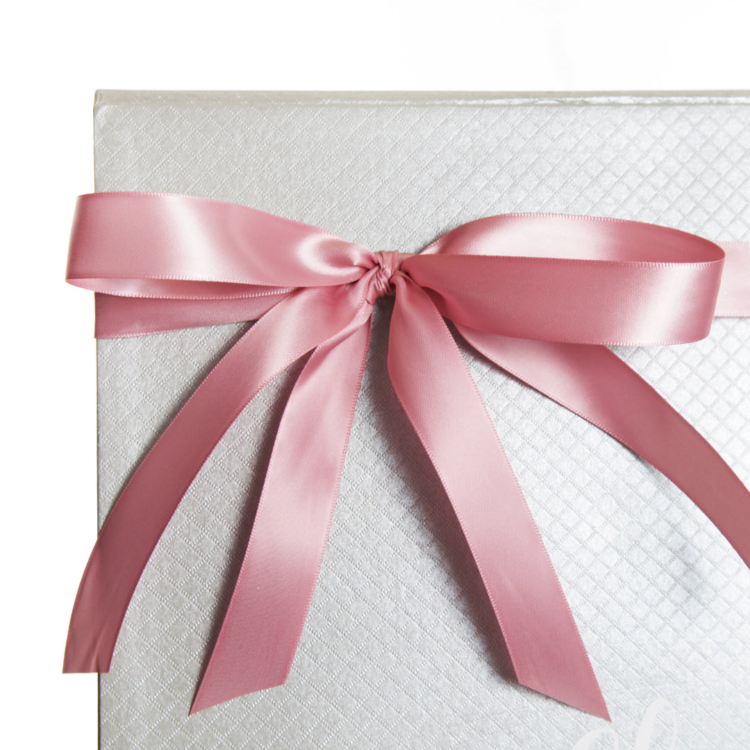 Personalised Silver Gift Box with Baby Pink Ribbon