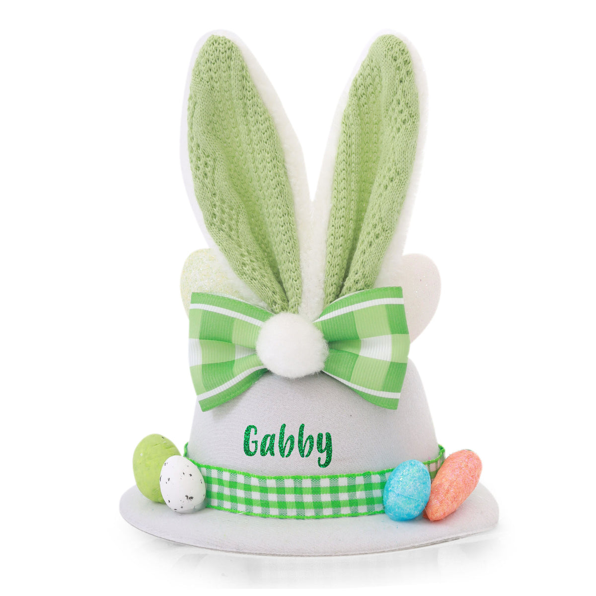 Personalised Small White and Green Bunny Ears Easter Hat