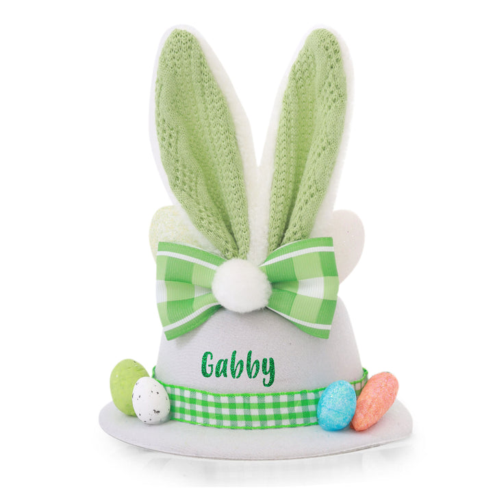 Personalised Small White and Green Bunny Ears Easter Hat