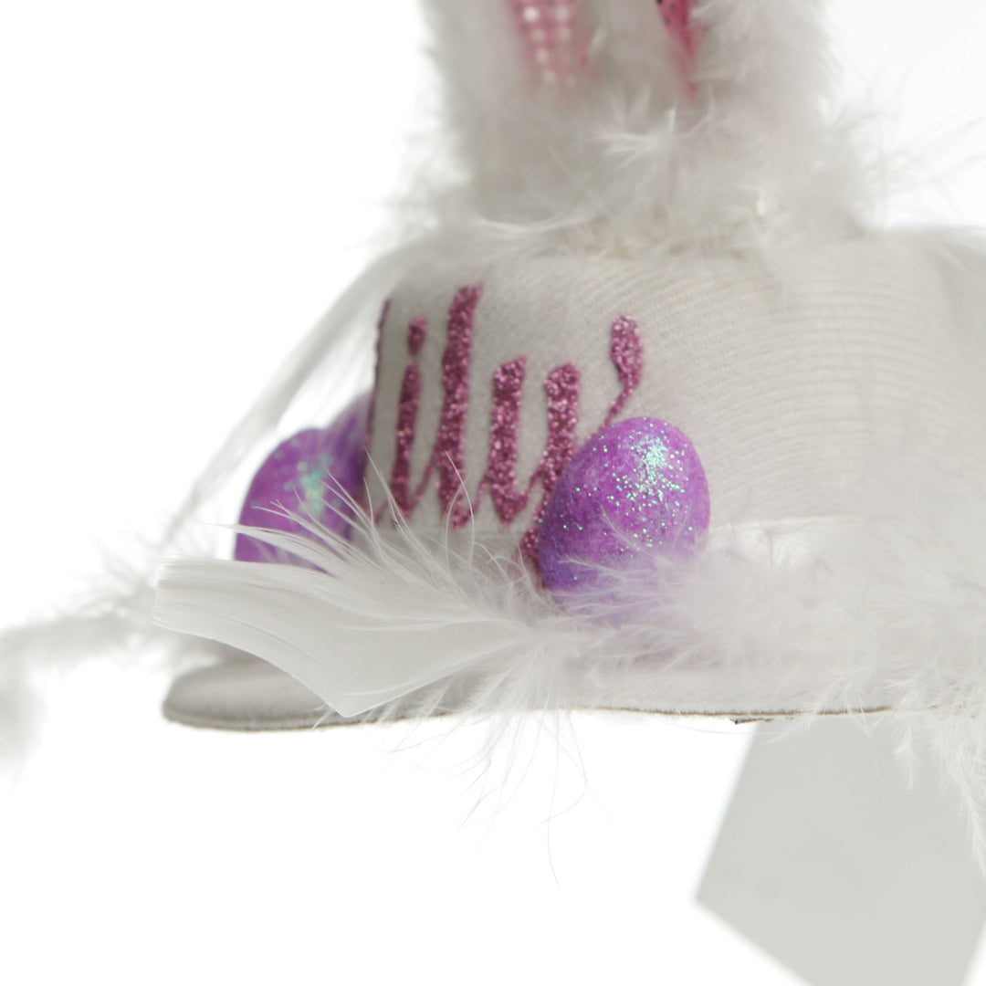 Personalised Small White Bunny Ears and Feathers Easter Hat

