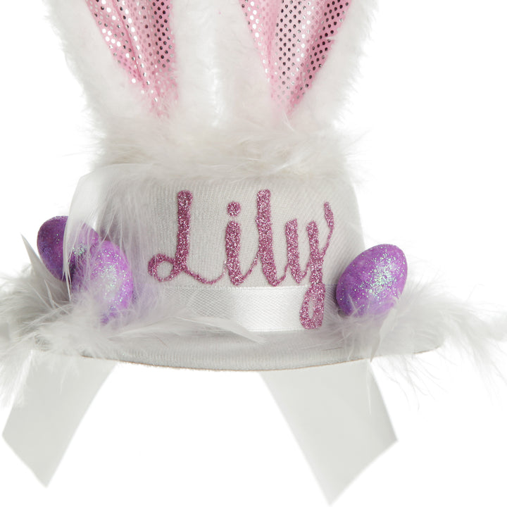 Personalised Small White Bunny Ears and Feathers Easter Hat

