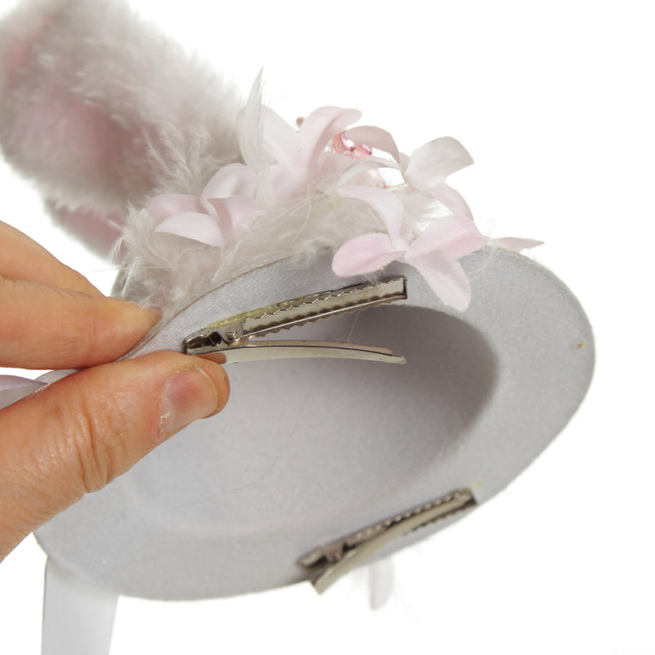 Personalised Small White Bunny Ears and Feathers Easter Hat

