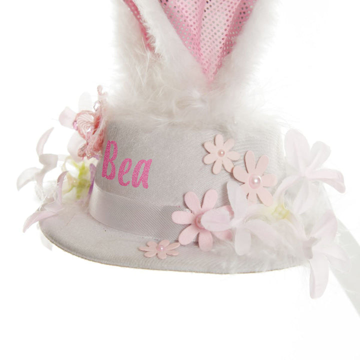 Personalised Small White Bunny Ears and Feathers Easter Hat