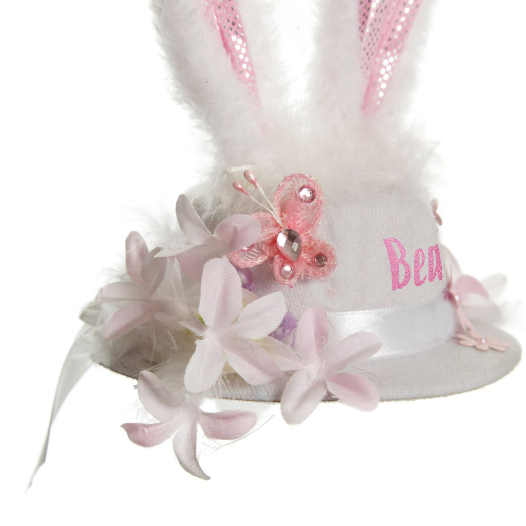 Personalised Small White Bunny Ears and Feathers Easter Hat