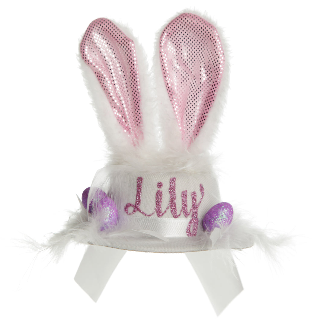 Personalised Small White Bunny Ears and Feathers Easter Hat

