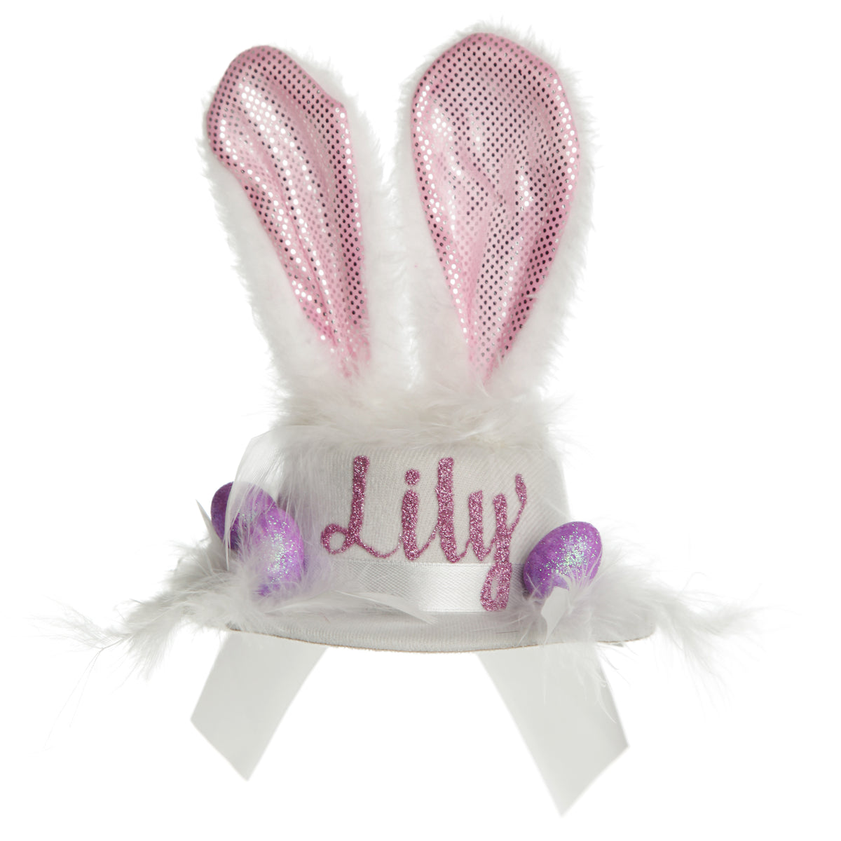 Personalised Small White Bunny Ears and Feathers Easter Hat

