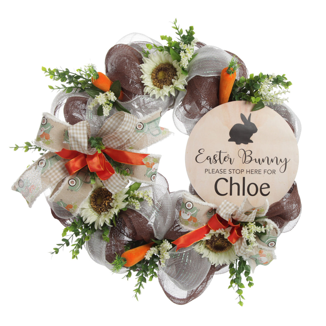 Personalised Sunflower and Carrots Easter Wreath - Easter Bunny Please Stop Here