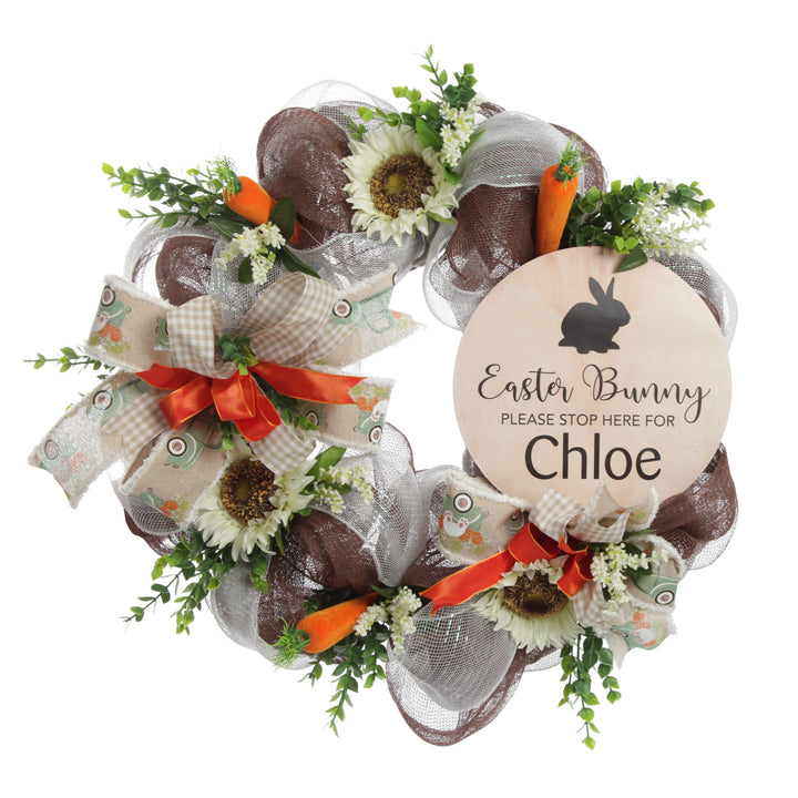 Personalised Sunflower and Carrots Easter Wreath - Easter Bunny Please Stop Here