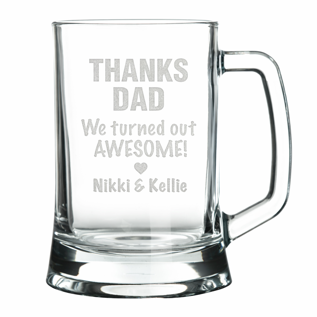 Personalised Thanks Dad Tankard Glass Stein