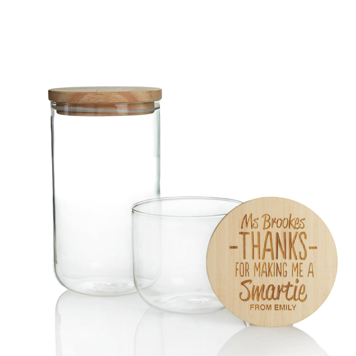Personalised Treat Jar with Wooden Lid - Thanks for making me a Smartie