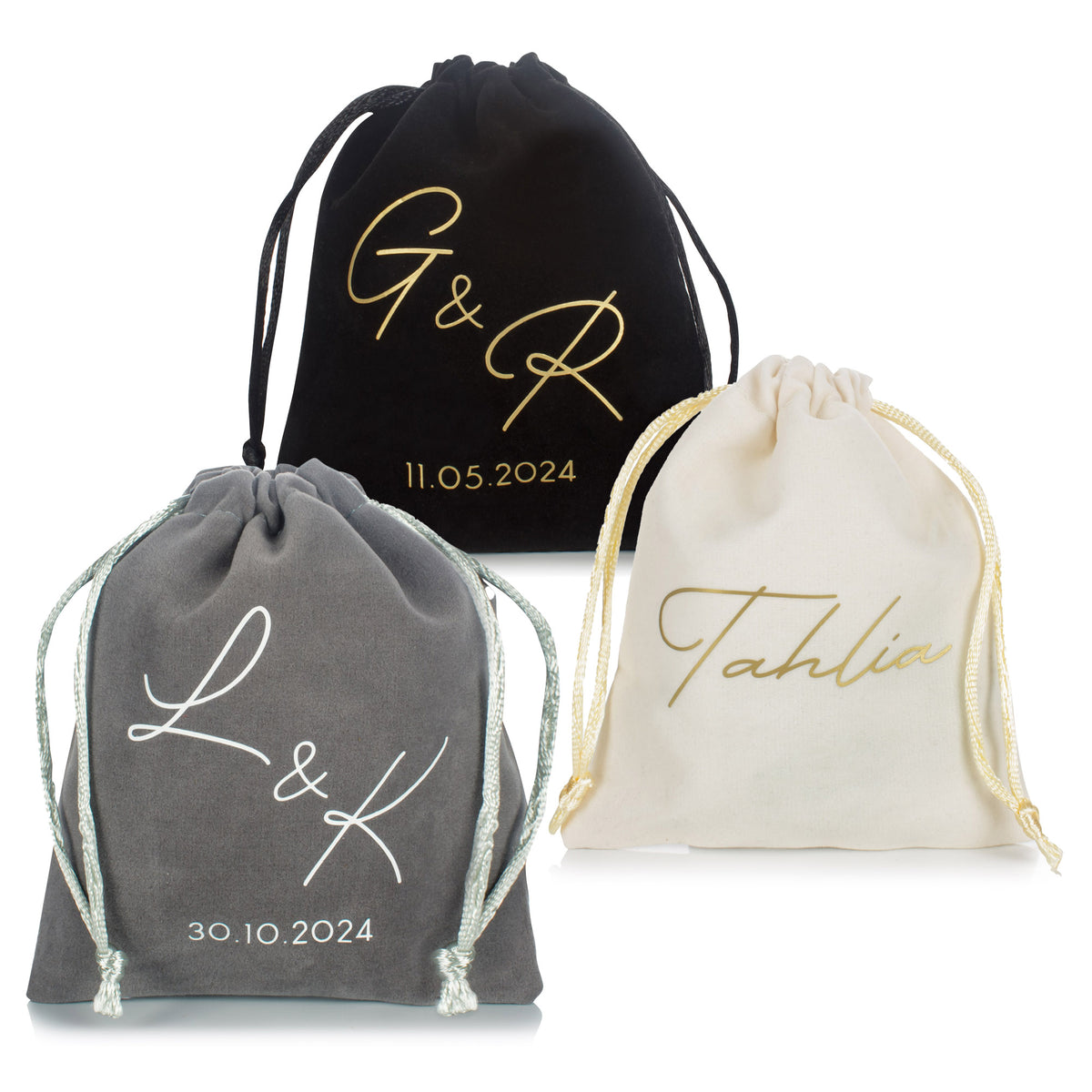 Personalised Velvet Wedding Favour Bag Bomboniere