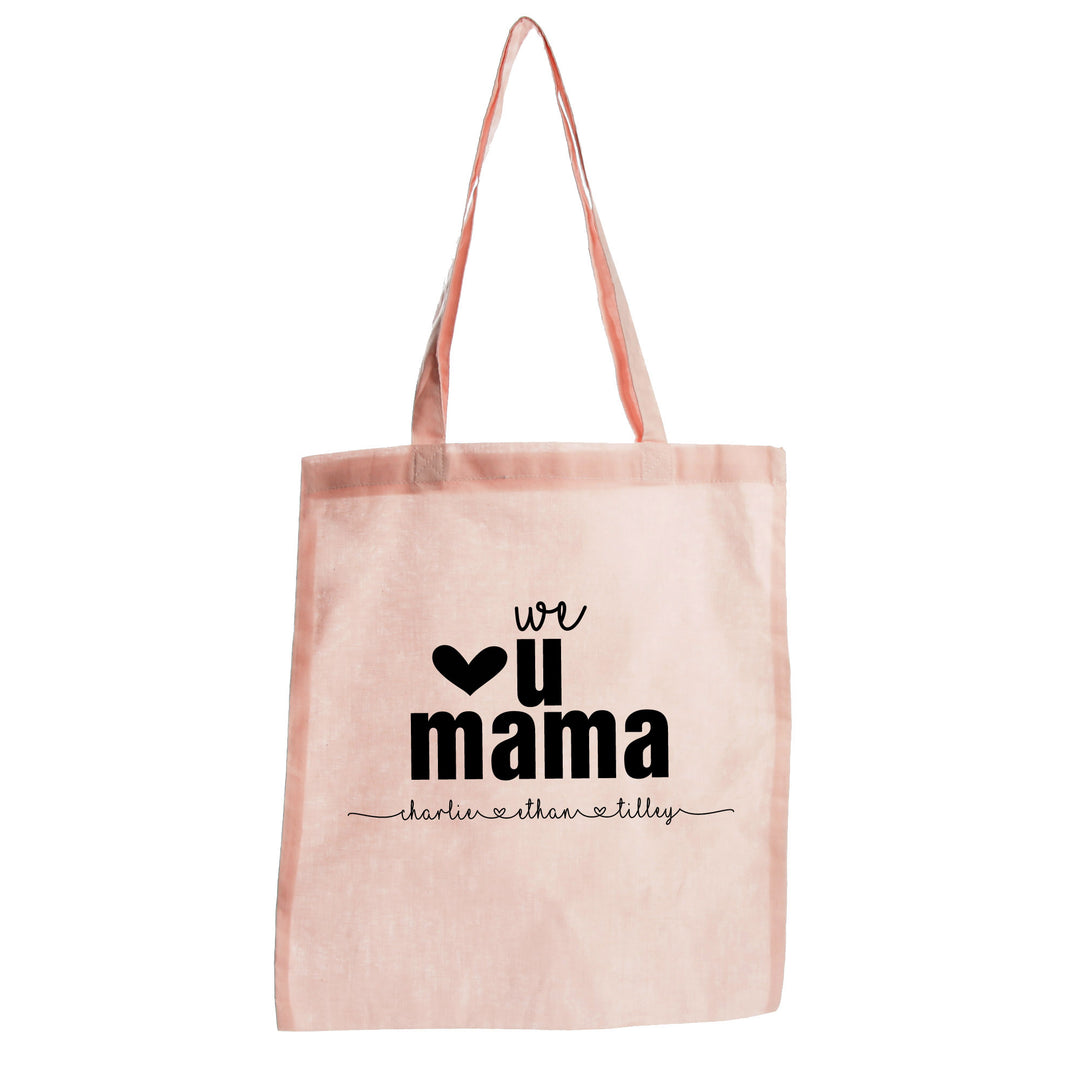 Personalised We Love You Mama Calico Tote Bag - Pink