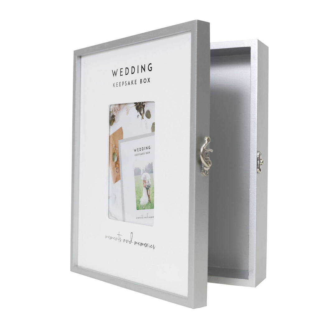 Personalised Wedding Silver Keepsake Box with Photo Frame Open