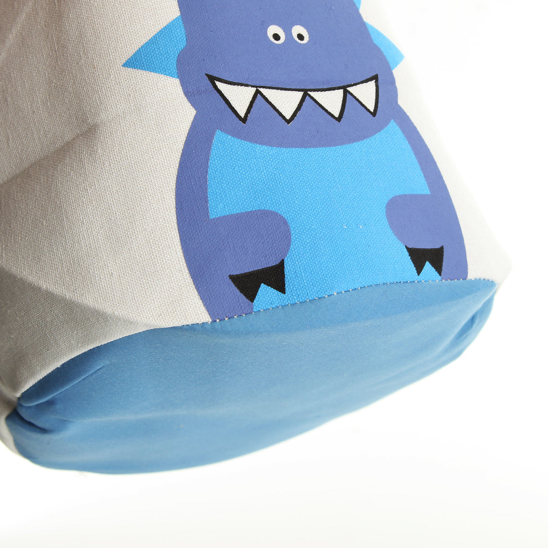 Personalised White Canvas Bucket Bag with Blue Dinosaur
