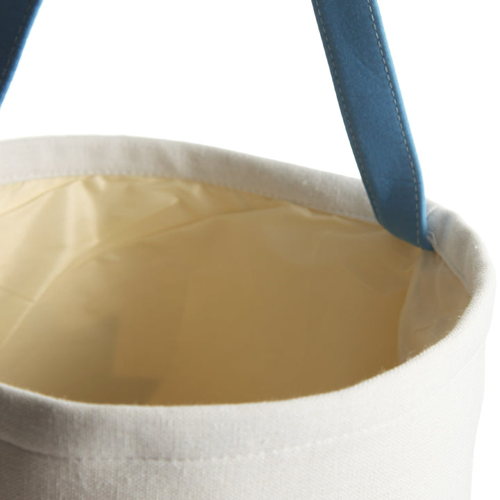 Personalised White Canvas Bucket Bag with Blue Dinosaur
