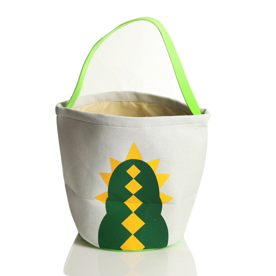 Personalised White Canvas Bucket Bag with Green Dinosaur