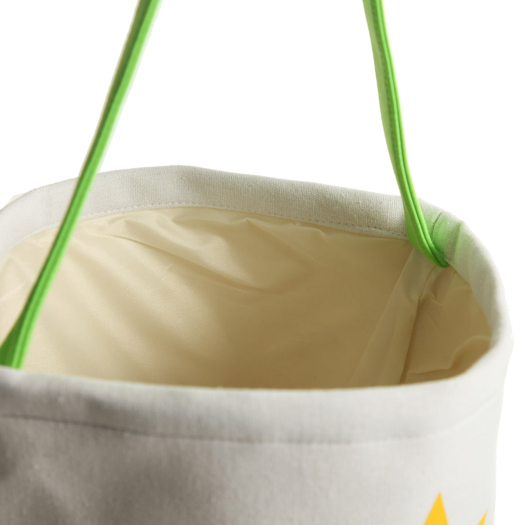 Personalised White Canvas Bucket Bag with Green Dinosaur
