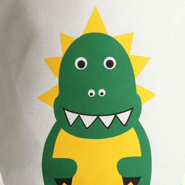 Personalised White Canvas Bucket Bag with Green Dinosaur