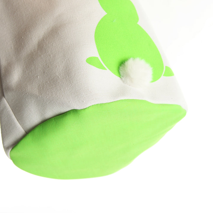 Personalised White Canvas Easter Bucket Bag with Lime Printed Bunny and Fluffy Tail