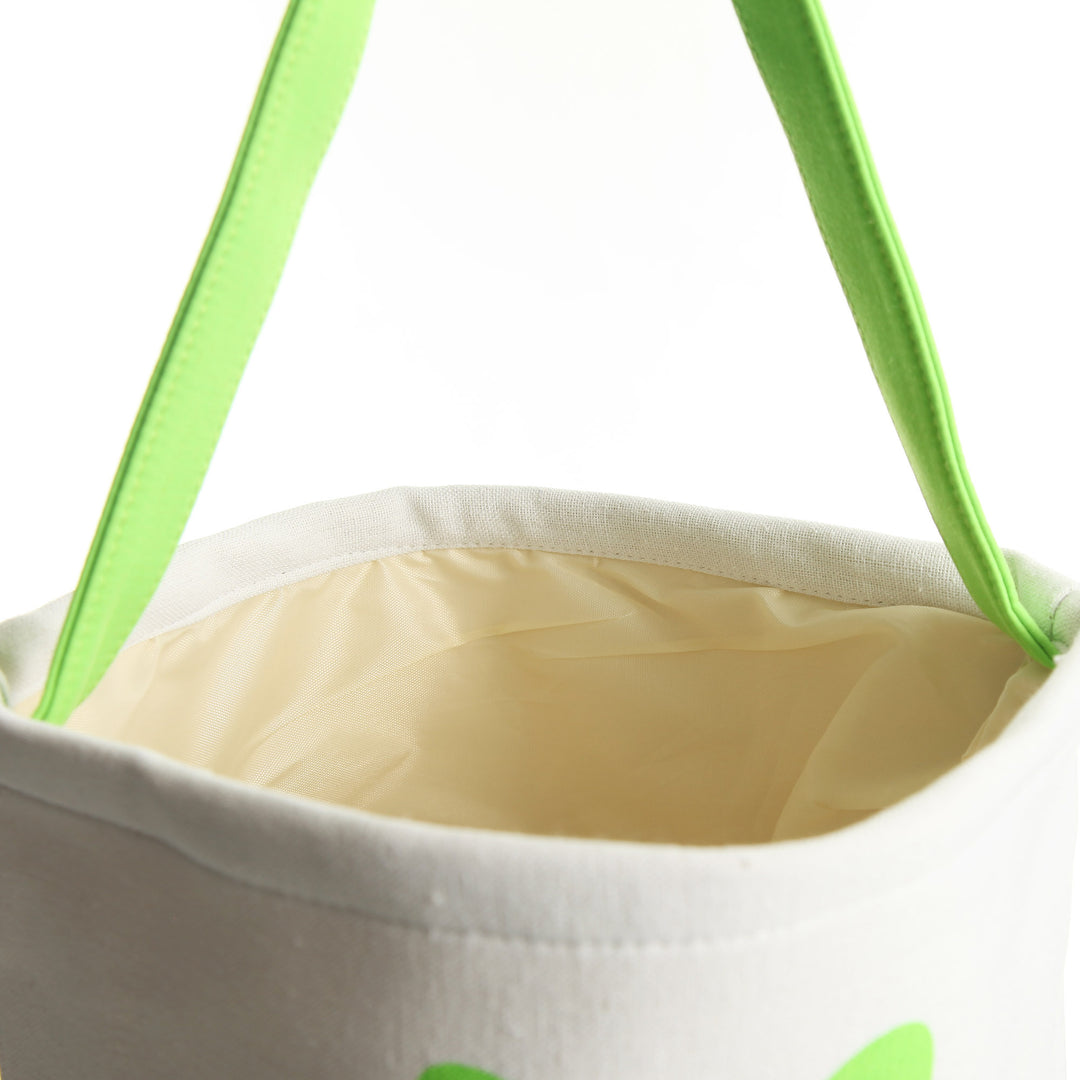 Personalised White Canvas Easter Bucket Bag with Lime Printed Bunny and Fluffy Tail