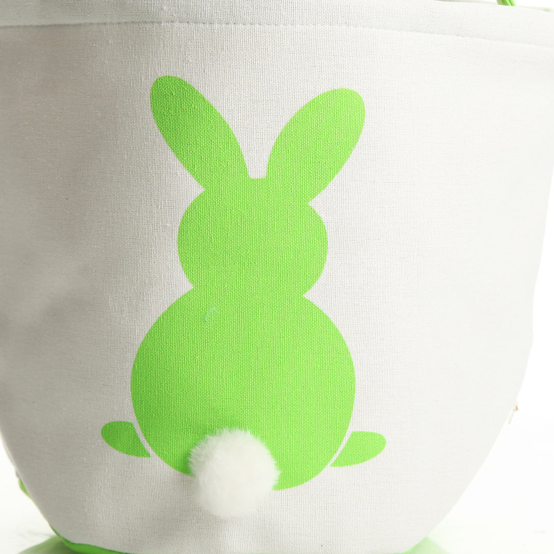 Personalised White Canvas Easter Bucket Bag with Lime Printed Bunny and Fluffy Tail
