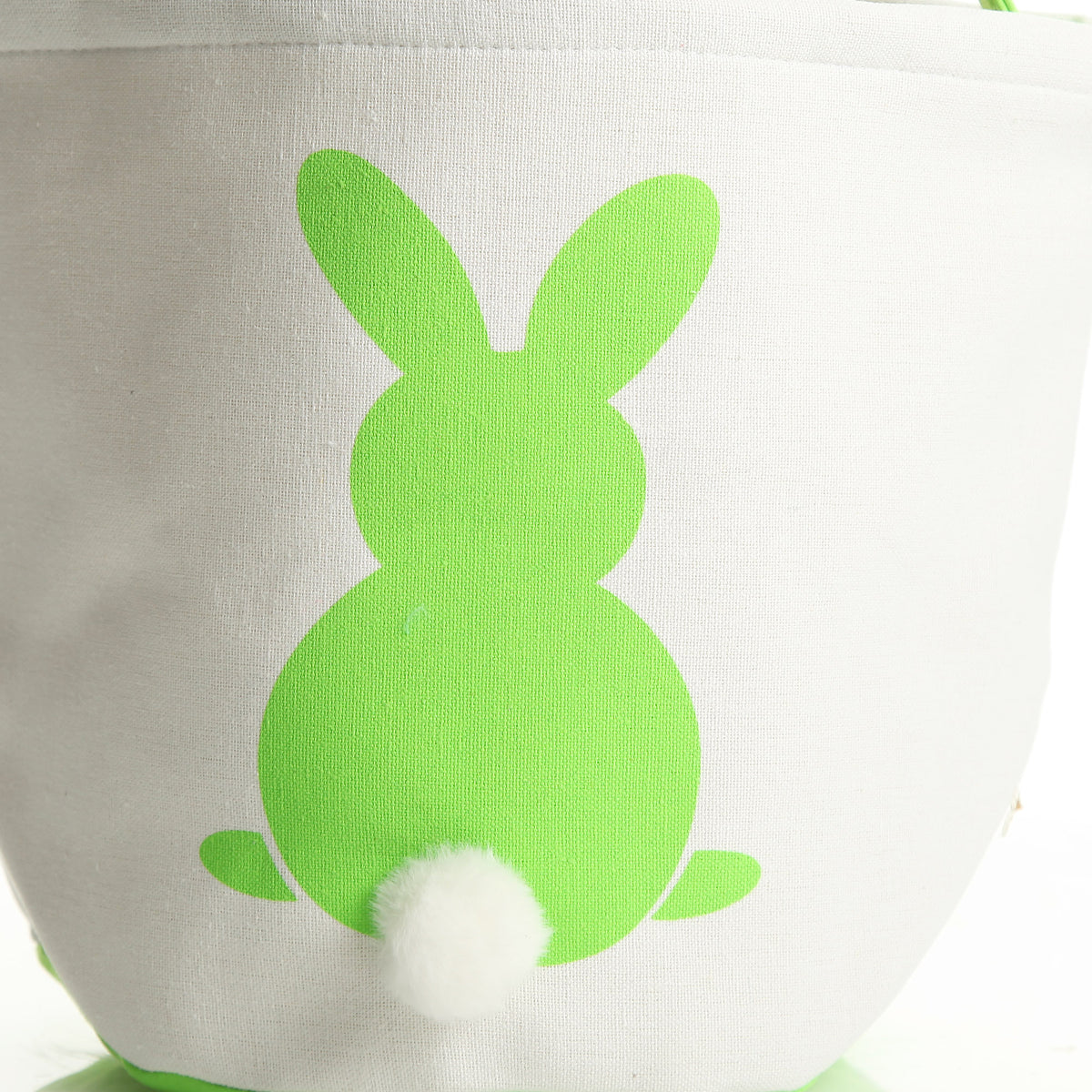Personalised White Canvas Easter Bucket Bag with Lime Printed Bunny and Fluffy Tail