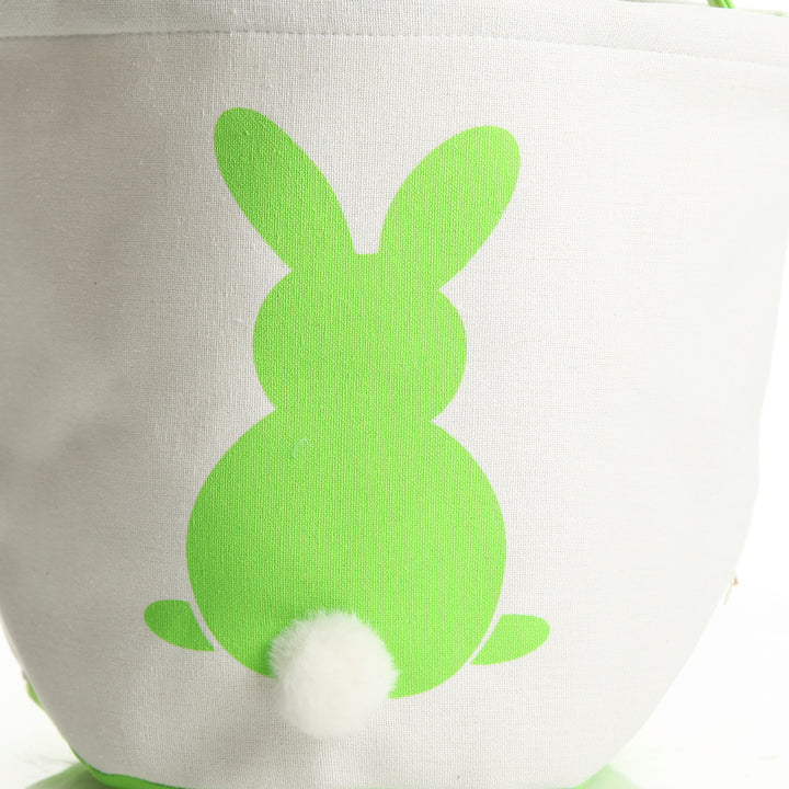 Personalised White Canvas Easter Bucket Bag with Lime Printed Bunny and Fluffy Tail