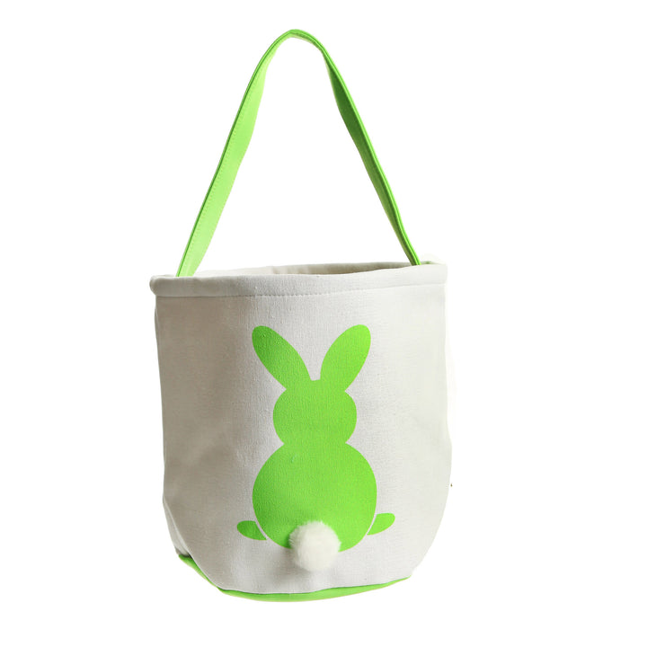 Personalised White Canvas Easter Bucket Bag with Lime Printed Bunny and Fluffy Tail