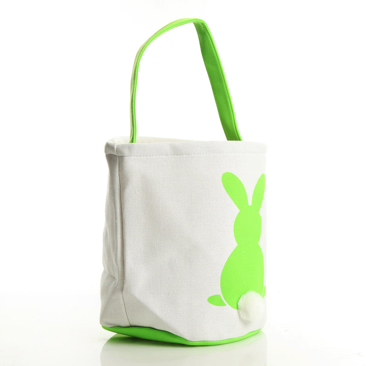 Personalised White Canvas Easter Bucket Bag with Lime Printed Bunny and Fluffy Tail