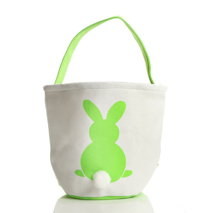 Personalised White Canvas Easter Bucket Bag with Lime Printed Bunny and Fluffy Tail