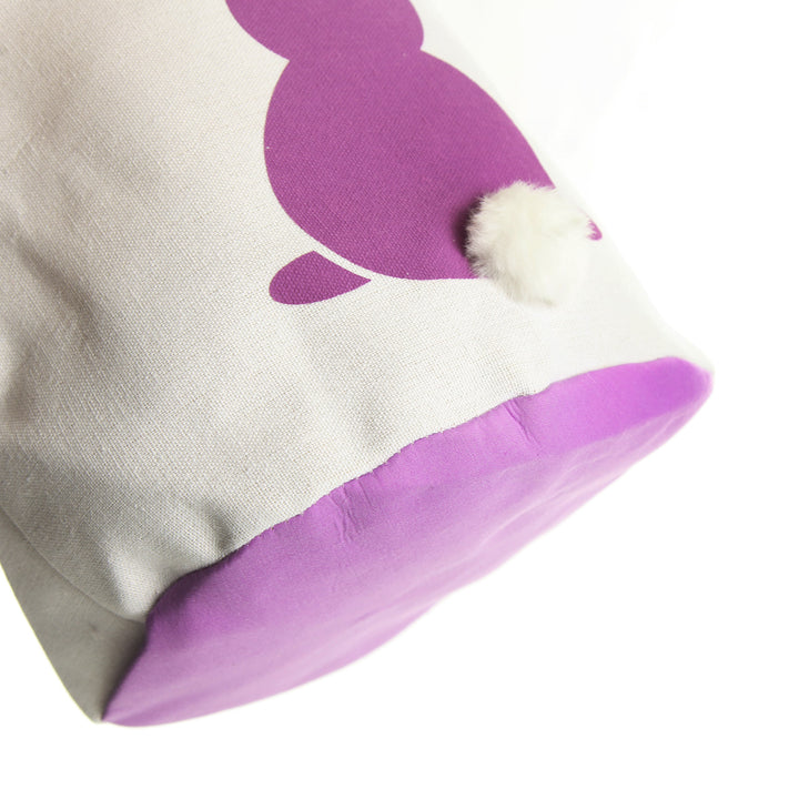 White Canvas Easter Bucket Bag with Purple Printed Bunny and Fluffy Tail
